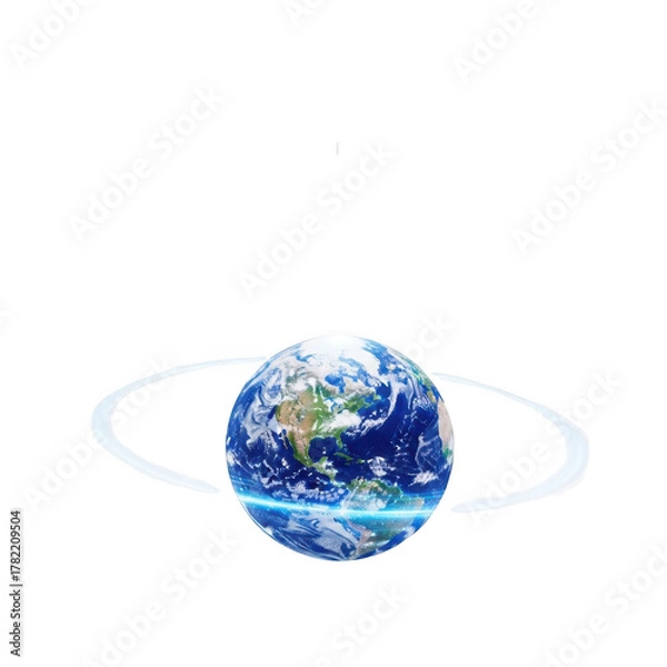 Obraz Earth with glowing rings and a small satellite orbiting against a background planet globe isolated on a transparent background