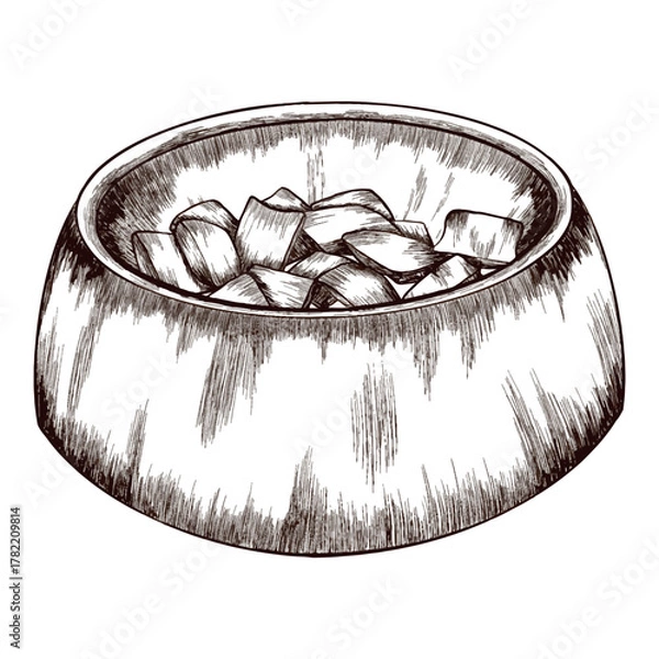 Obraz A bowl of dry food for cats or dogs. Vector image drawn in graphic style.