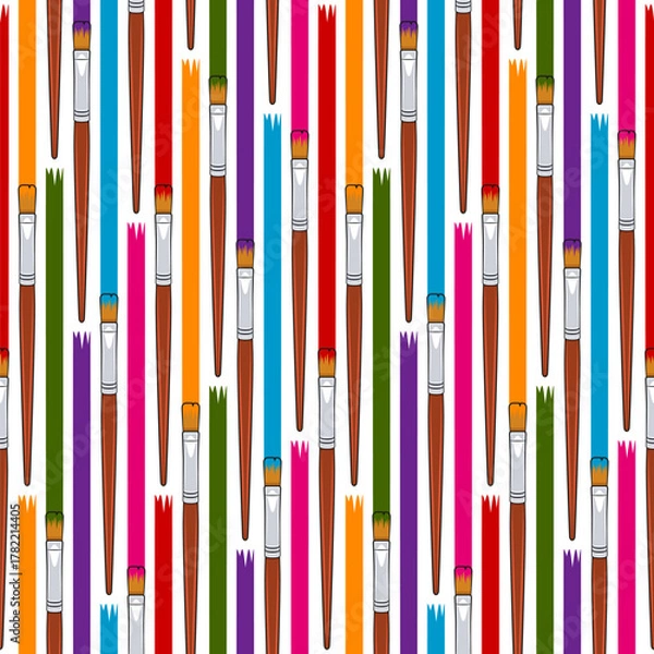 Fototapeta Seamless pattern with painting brushes. Vector colored background.