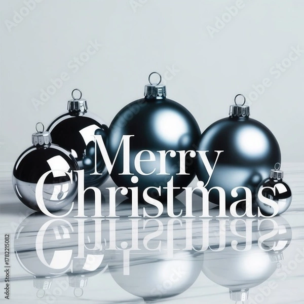 Obraz Elegant Silver Christmas Ornaments Merry Christmas Greeting