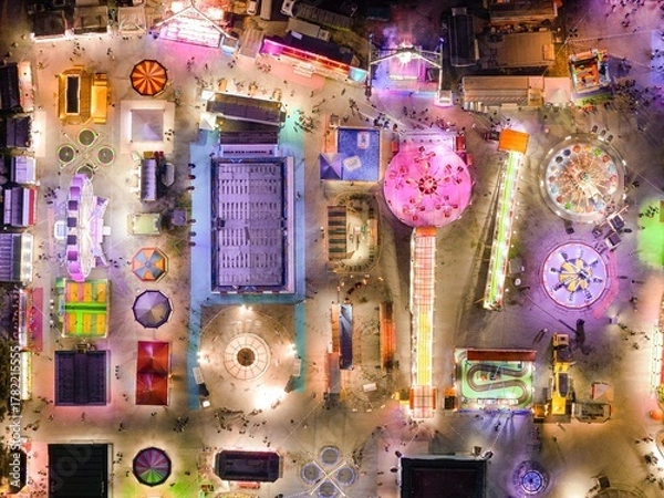 Obraz Night aerial view of amusement park
