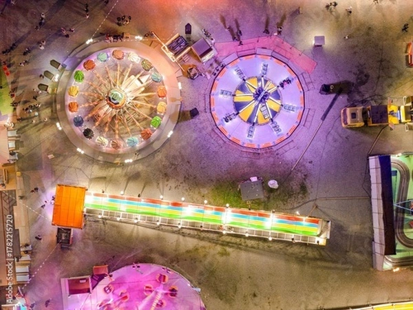 Obraz Night aerial view of amusement park