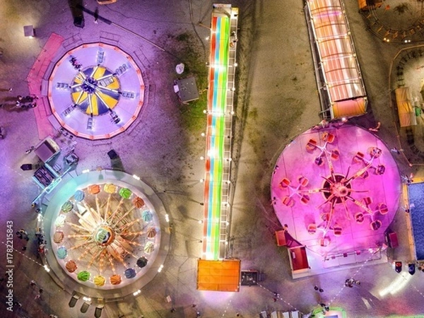 Obraz Night aerial view of amusement park
