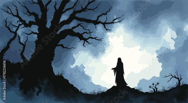 Fototapeta Monochromatic Hill Scene Under Clouded Sky
