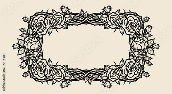 Fototapeta Dramatic Gothic Rose and Thorn Rectangular Frame Design in Bright Studio