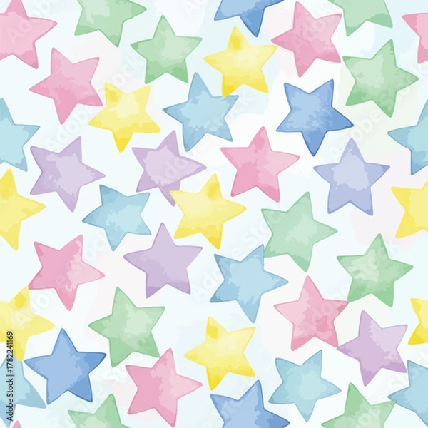 Fototapeta Vector Pattern of Colorful Watercolor Star Shapes in Modern Organic Style for Children's Decor and Digital Backgrounds