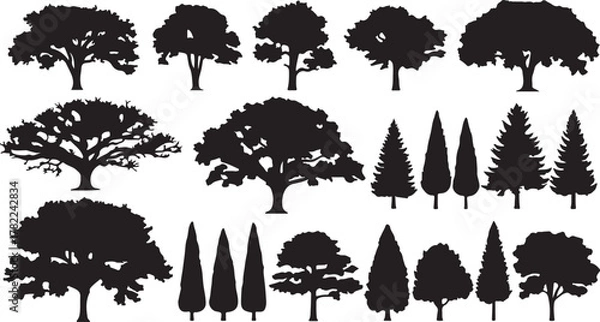 Obraz Variety of tree silhouettes for landscape design and nature illustration elements