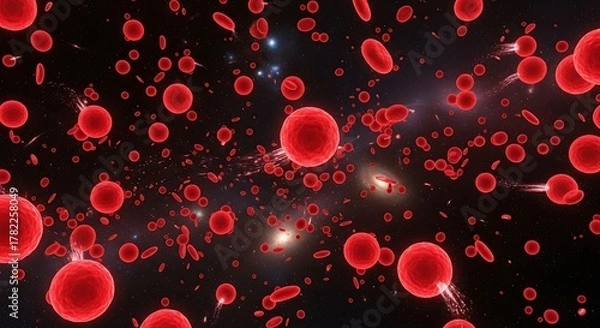 Obraz Microscopic view of red blood cells in human body.