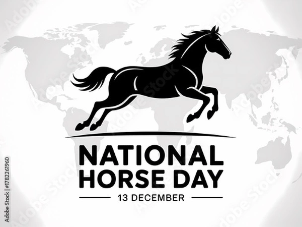 Fototapeta Celebrate national horse day with a majestic silhouette of a galloping horse on a world map background