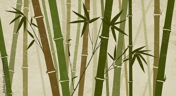 Obraz Stylized illustration of a dense green bamboo forest grove.