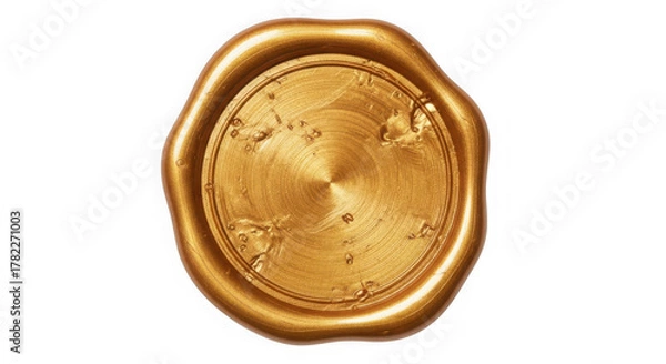 Fototapeta Golden wax seal with radial texture, elegant empty stamp emblem