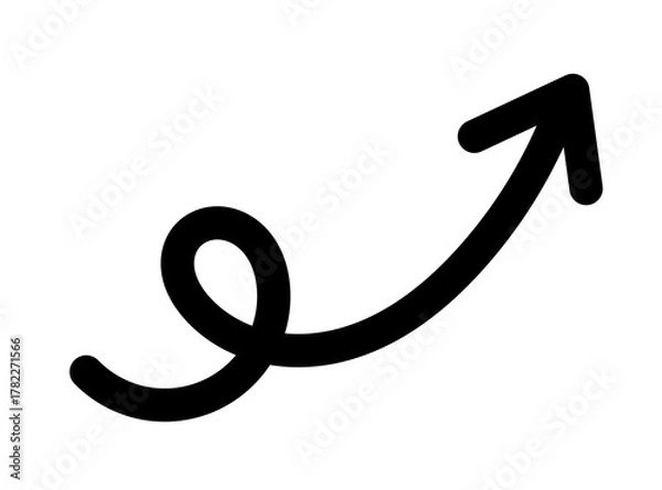 Fototapeta Black curved upward arrow with loop tail for presentation highlight, infographic design, and creative direction icon