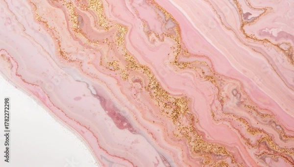 Fototapeta Liquid marble artwork featuring a gold glitter texture, ideal for editorial header background