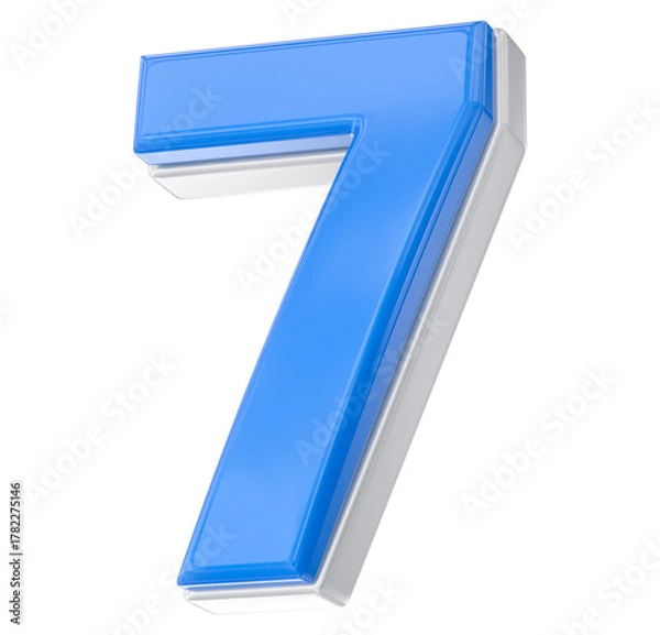 Obraz Glossy Blue and White 3D Number Seven Isolated on a Clean Background for Ranking, Success, or Anniversary Design