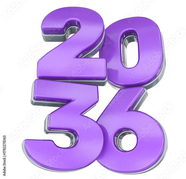 Obraz Shiny purple textured 3D number 2036 with metallic edging, symbolizing the future and celebrations.