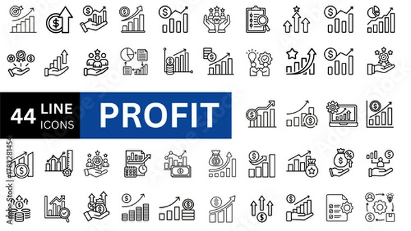 Fototapeta Profit editable line icon collection. Vector illustration set 