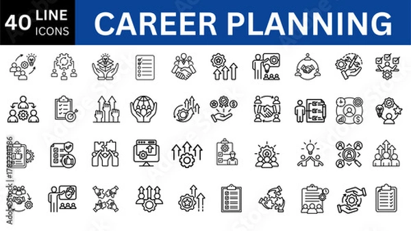 Fototapeta Career planning editable line icon collection. Vector illustration set 