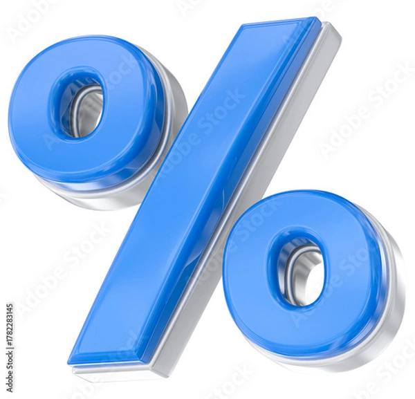 Obraz Sleek 3D Blue Percentage Symbol with Chrome Edges Isolated for Discount, Sale, and Financial Statistics.