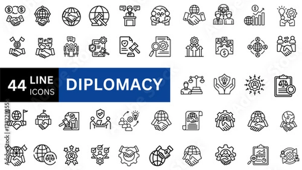 Fototapeta Diplomacy line icon collection. Vector illustration set 