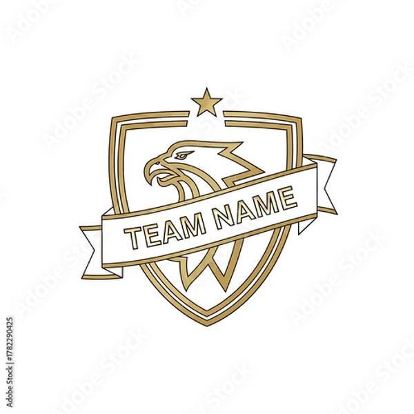 Fototapeta Modern professional soccer team crest, gold color scheme, editable name section, simple