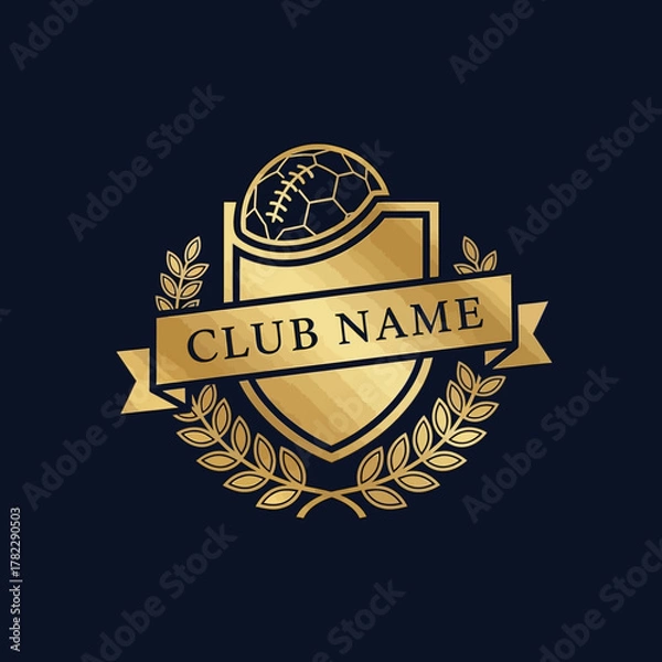 Fototapeta "Luxury-style football club logo, gold metallic look, editable club name, clean outlines, simple vector, easy to trace for printing"