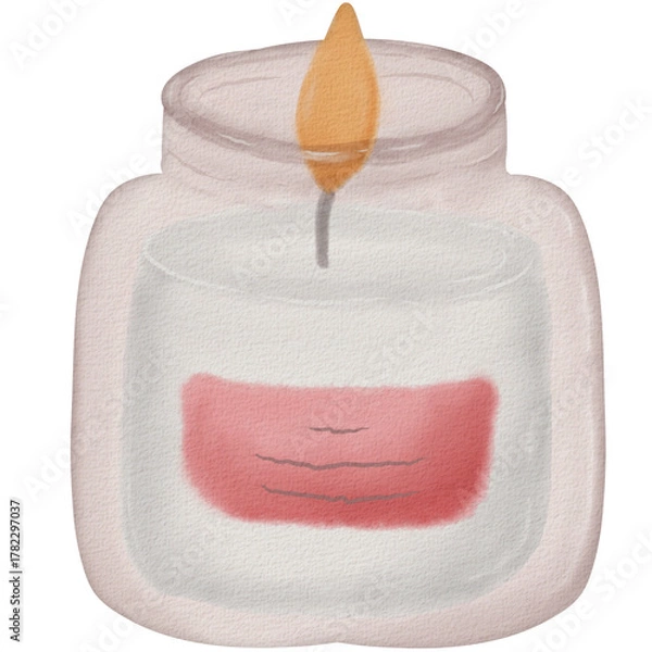 Obraz Watercolor Jar Candle With Flame