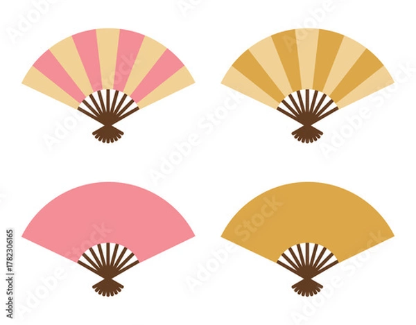 Obraz Red and Gold Japanese Fan Set – Traditional Decorative Illustration