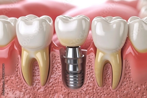 Fototapeta Graphic layout showcasing dental implants and placement for advertising