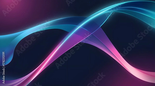 Fototapeta Futuristic Aurora Gradient — Flowing Neon Ribbons over Dark Background