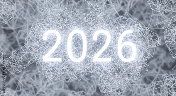 Obraz Bright future ahead with glowing year 2026 illuminated on a complex network background