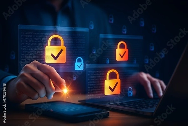 Fototapeta Cybersecurity Technology Concept — Data Protection, Network Security, and Digital Privacy