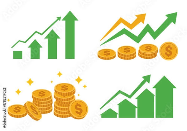 Obraz Four graphic illustrations depicting financial growth