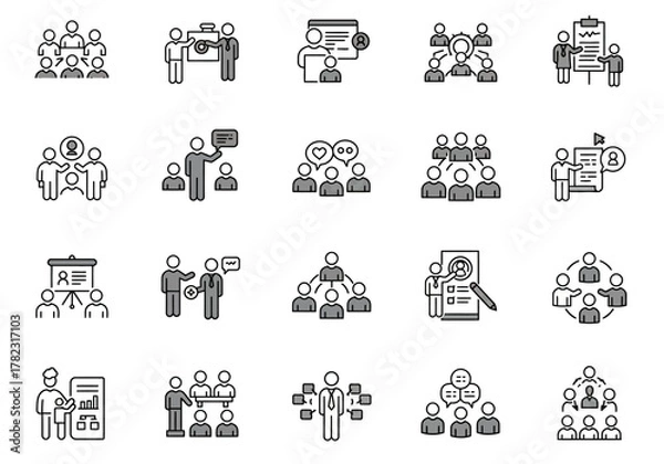 Obraz Icons depicting groups of people in various workrelated scenarios