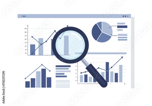 Obraz Magnifying glass over business charts and graphs