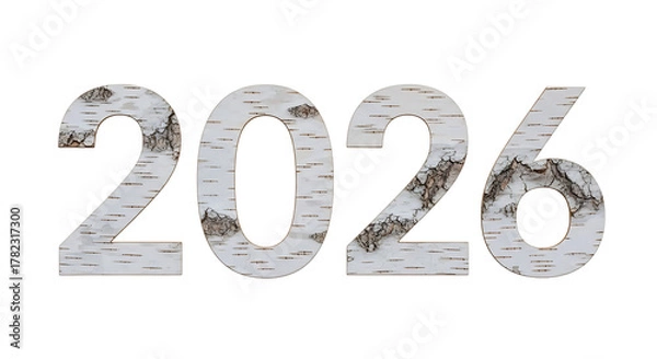 Obraz Birch bark texture forms the numbers 2026, representing the upcoming new year.