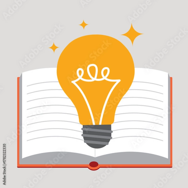 Fototapeta An open book with a lightbulb symbolizes knowledge and ideas.