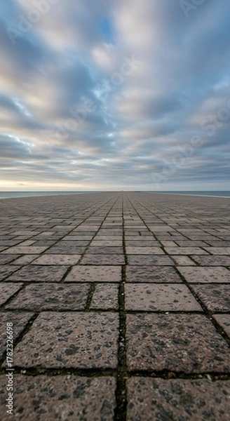 Fototapeta Expansive Paved Surface Under a Dramatic Cloudy Sky.
