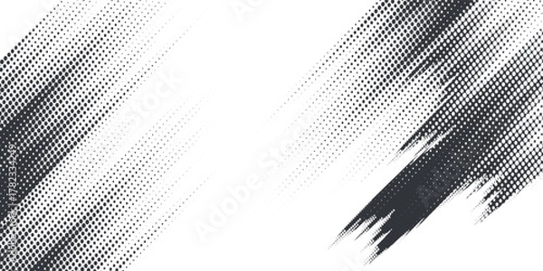 Fototapeta Grunge halftone gradient background. Faded grit noise texture. White and black sand wallpaper. Retro pixelated backdrop. Anime or manga style comic overlay.