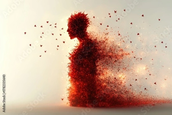 Fototapeta Ai singularity EVALI Digital transformation Ephemeral content Self healing process Microdosing Applied intuition Bodyswaps Databricks Promeai rendering A stylized figure being crushed by wave of red