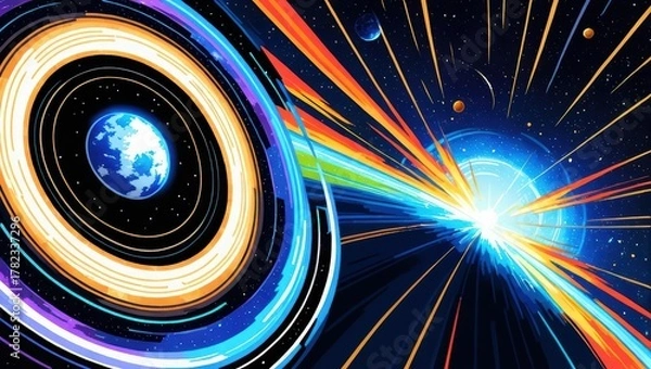 Obraz Dynamic Abstract Representation of Cosmic Explosion in Deep Space Featuring Rings and Stars