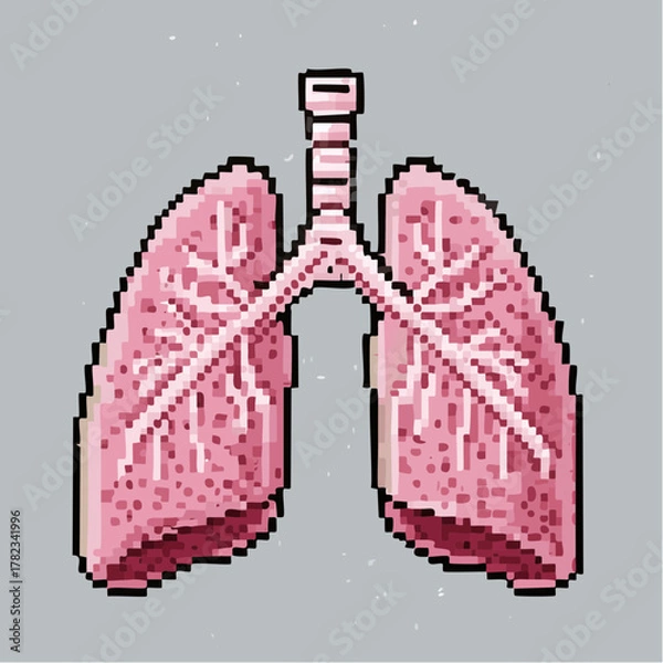 Obraz Pixel Art Human Lungs Icon, Medical 8-bit Vector Illustration