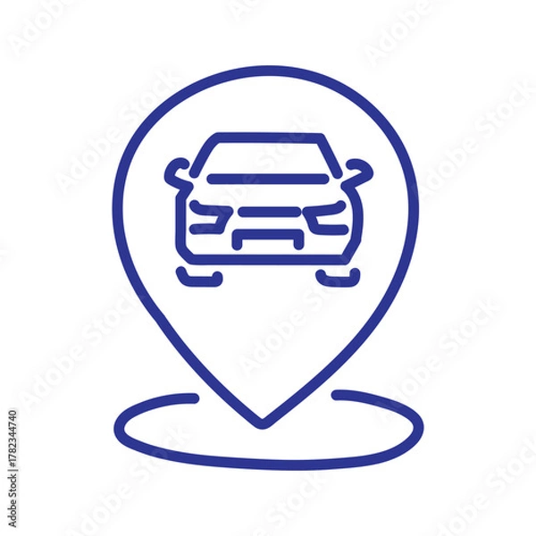 Obraz Modern car icon within a location pin, symbolizing navigation and vehicle tracking.