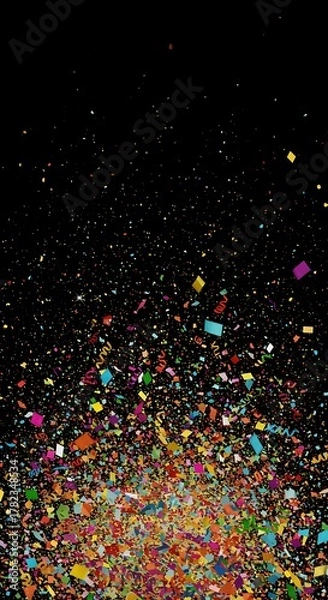 Fototapeta Vibrant Confetti Explosion on Black Background for Celebrations and Parties.