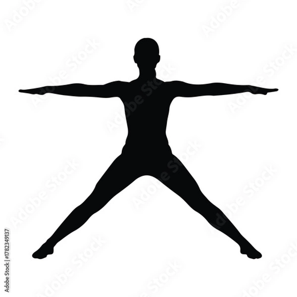 Fototapeta Silhouette of a person in a wide-legged yoga pose exercise