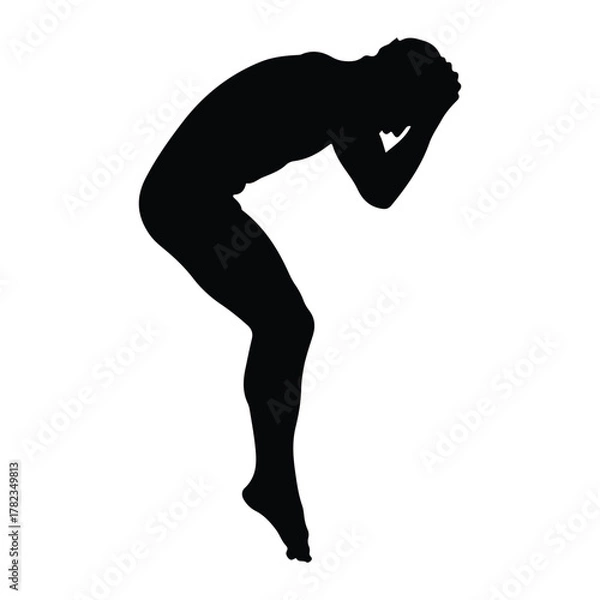 Fototapeta Silhouette of a person in distress with head in hands
