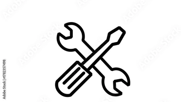 Obraz Crossed wrench and screwdriver icon simple line art vector illustration for maintenance repair or construction isolated on white background