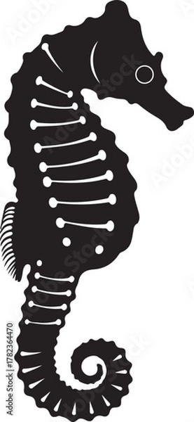 Fototapeta Black Seahorse Silhouette Detailed Vector Illustration