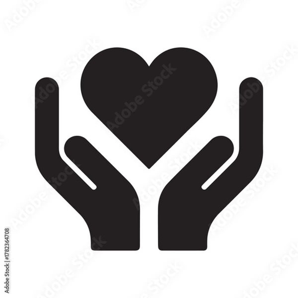 Fototapeta Community Helping Hands With Heart Solid Icon