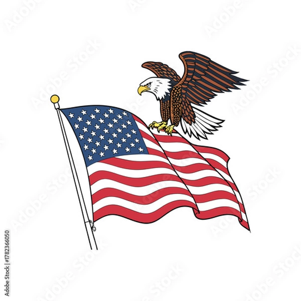 Fototapeta american eagle and american flag