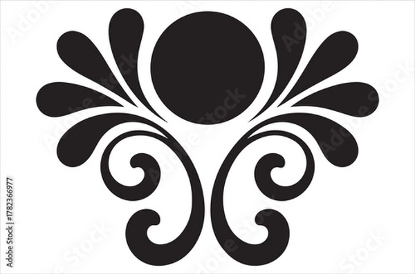 Fototapeta Elegant black floral design with swirling elements and a central circle